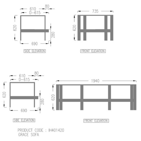 Alizaa sofa set 3+1+1+table wood