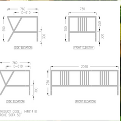 Arche sofa set 3+1+1+table wood